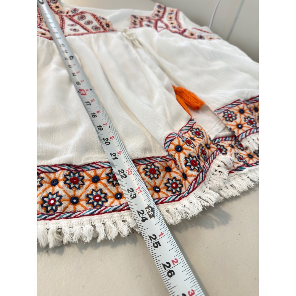 Laraethnics Kimono Top White Embroidered Fringe Tassel Boho Women L/XL - Picture 6 of 7